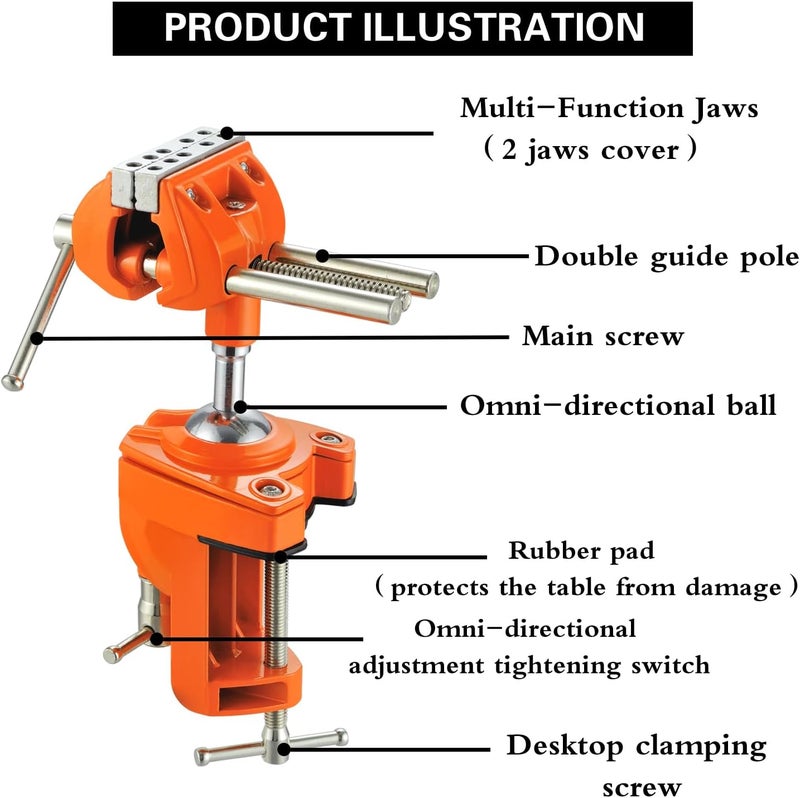 MAXMAN Clamp Bench Vise with Post Universal, Woodworking Vise, 360° Heavy Duty Cast Steel, Table Clamp Vise with Swivel Base for Workbench DIY Projects, Handcraft Creations - Image 3